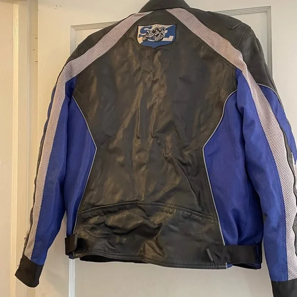 Street Legal Performance Medium Leather Black & Blue Padded Motorcycle Jacket